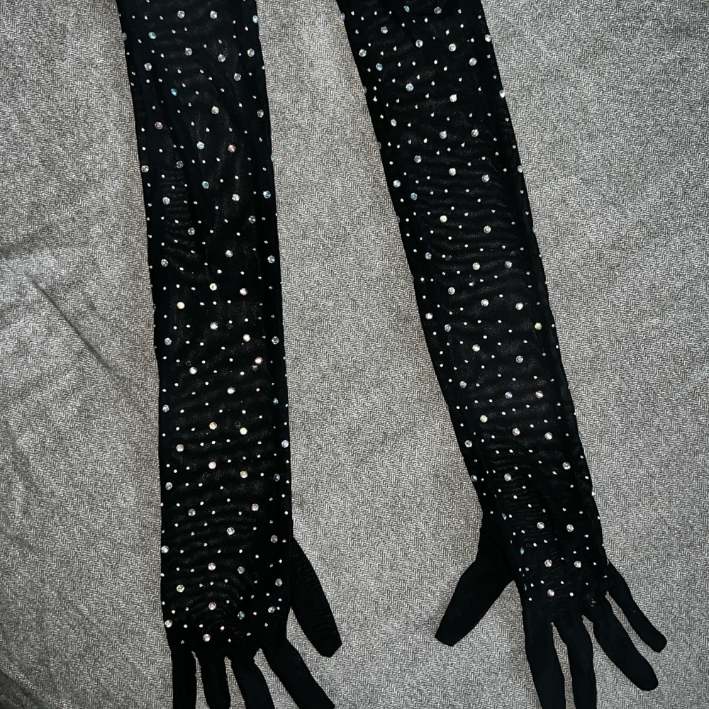 Elegant Black Rhinestone Long Gloves